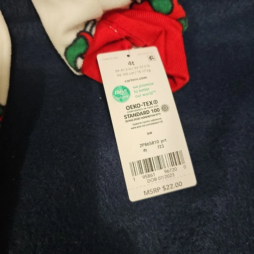 Carters Christmas Santa‎ Cookies Milk Candy Cane Footed Pajamas Size 4T